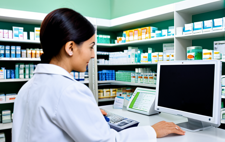 Modern Pharmacy Management**

"A bright, modern pharmacy interior, featuring a pharmacist in professional attire assisting a customer. The scene includes a computer displaying pharmacy management software with clear, easy-to-read data. Shelves are neatly stocked with various healthcare products, all appropriately labeled. Focus on efficiency and organization. Safe for work, appropriate content, fully clothed, professional, perfect anatomy, natural proportions, high quality."

**