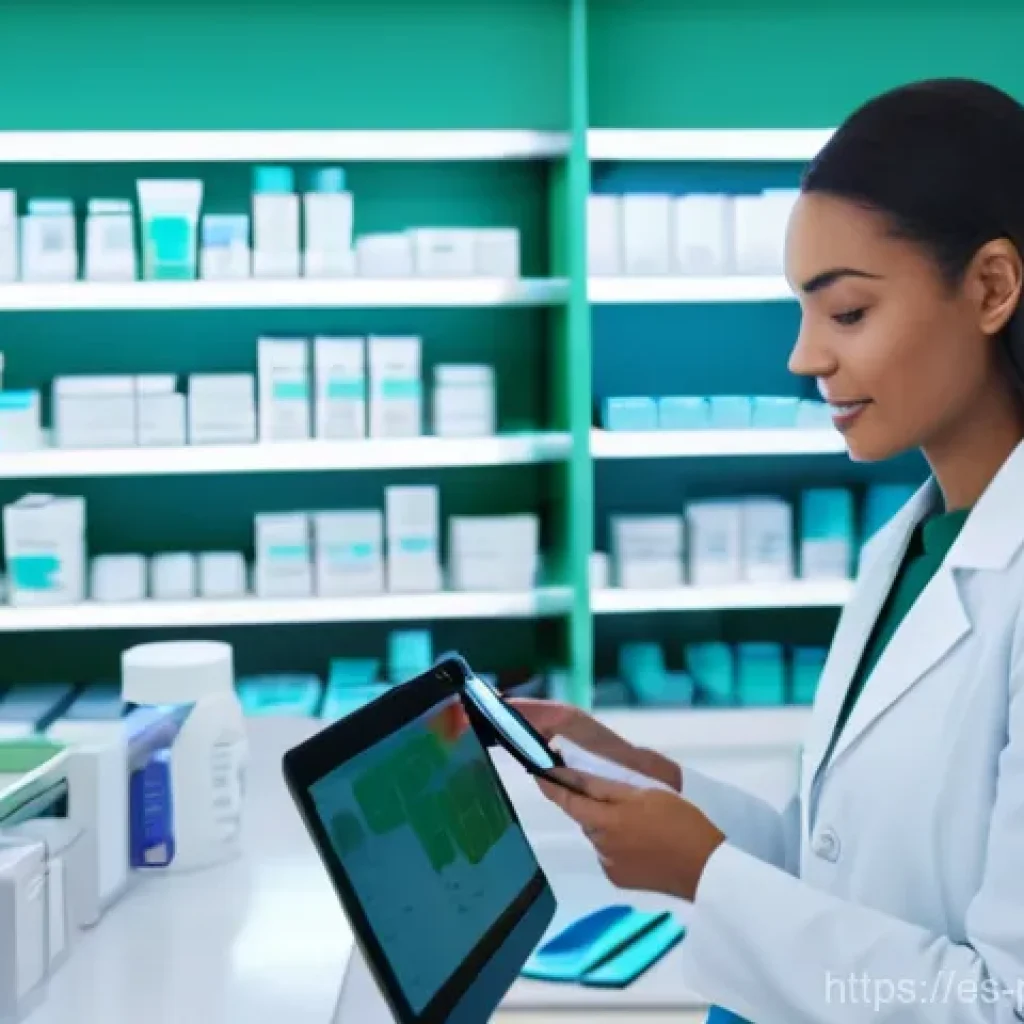 약사 처방전 확인 실무 사례 - **Prompt for a modern, digitally-enhanced pharmacy:**
    "A bright, contemporary pharmacy interior....
