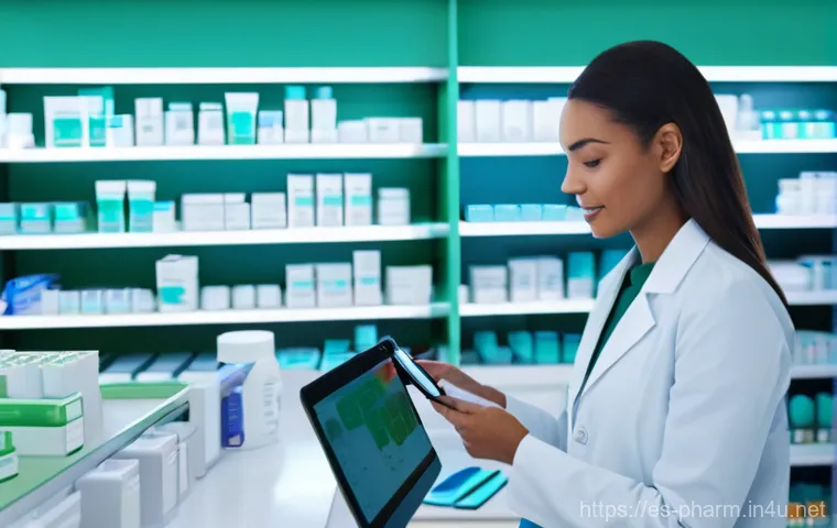 약사 처방전 확인 실무 사례 - **Prompt for a modern, digitally-enhanced pharmacy:**
    "A bright, contemporary pharmacy interior....