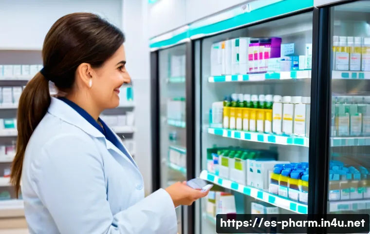 약사 직업에서의 성장 가능성 - A modern community pharmacy interior in Spain showcasing advanced automated dispensing machines with...