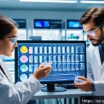 약사 약물 연구의 최신 이슈 - A futuristic laboratory scene showcasing scientists from diverse backgrounds&mdash;biologists, chemists, a...