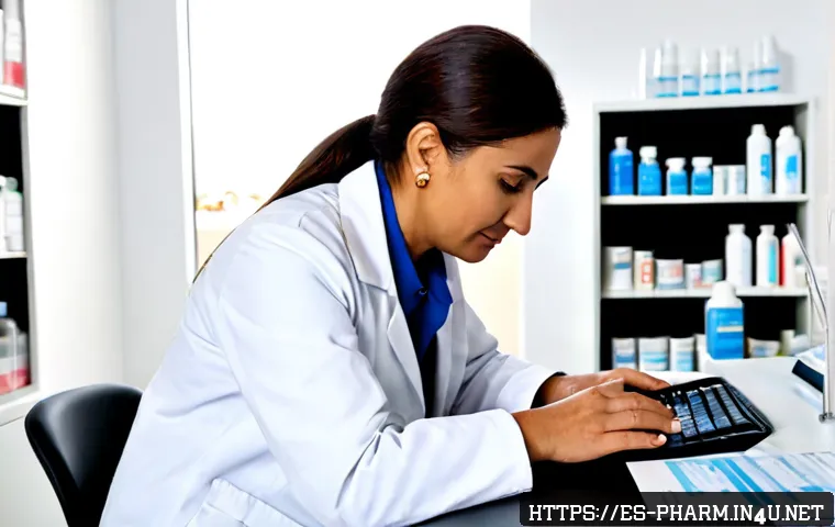 약사 약물 데이터 마이닝 활용법 - Photorealistic Spanish community pharmacist analyzing anonymized medication data on a clean desktop ...